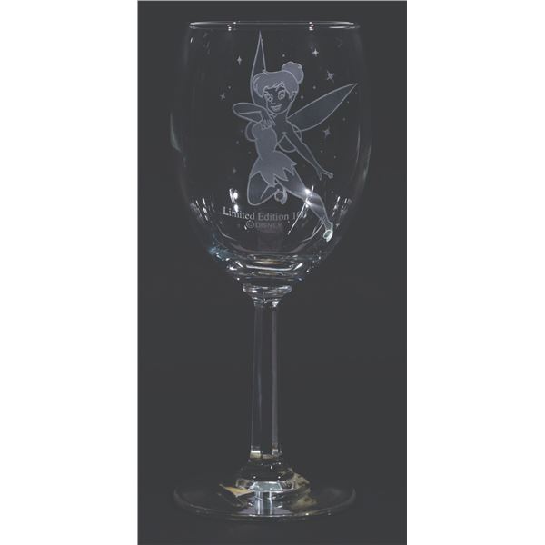 A Tinker Bell Etched Wine Glass.