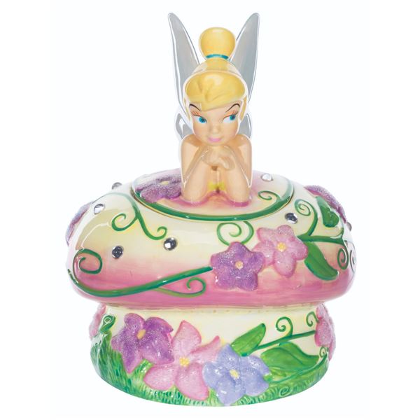 A Tinker Bell on Mushroom Ceramic Cookie Jar.