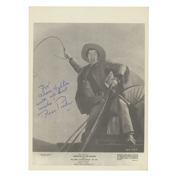 A Fess Parker Signed "Westward Ho the Wagons!" Photo.