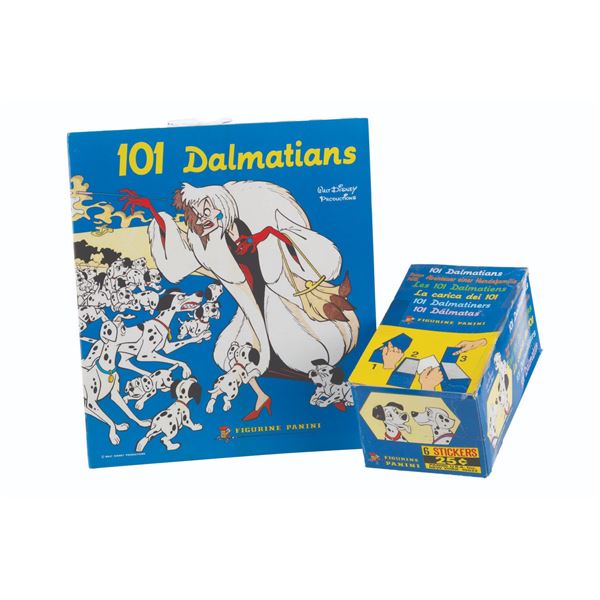 A Completed "101 Dalmatians" Panini Sticker Album with Extra Stickers.