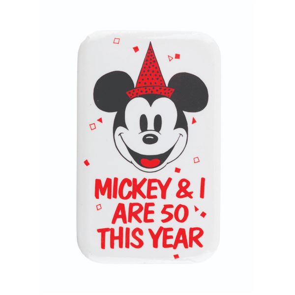 A "Mickey and I Are 50 This Year" Button.