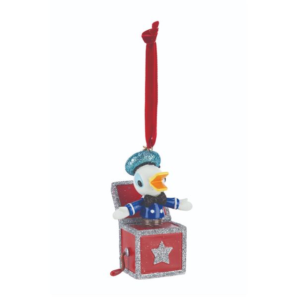 A Donald Duck Jack-in-the-Box Ornament.