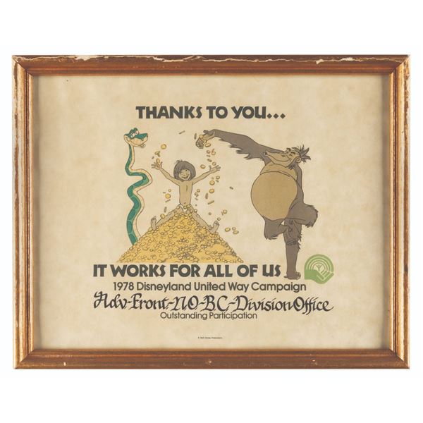 A Framed United Way Disneyland Participation Certificate.