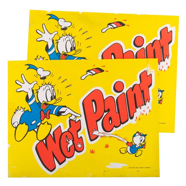 A Pair of Disneyland Donald Duck Wet Paint Signs.