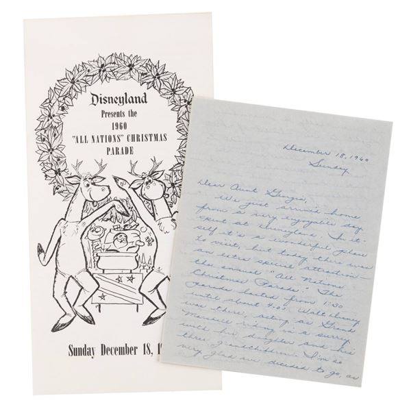 A Disneyland "All Nations" Christmas Parade Program with Letter.