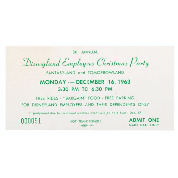 A Disneyland Employees Christmas Party Ticket.