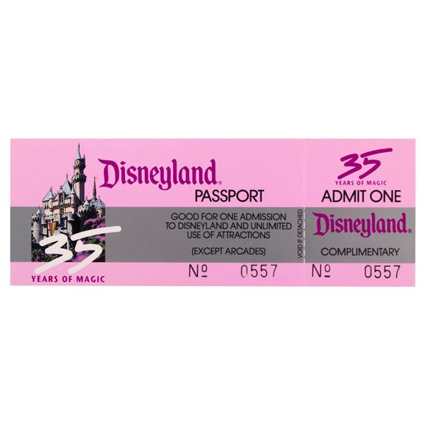 A "35 Years of Magic" Complimentary Disneyland Passport.