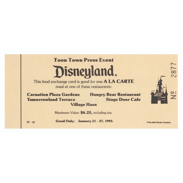 A Toontown Grand Opening Press Event Meal Voucher.