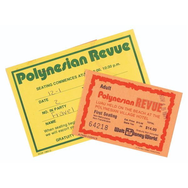 A Set of Polynesian Revue Tickets and Seating Card.