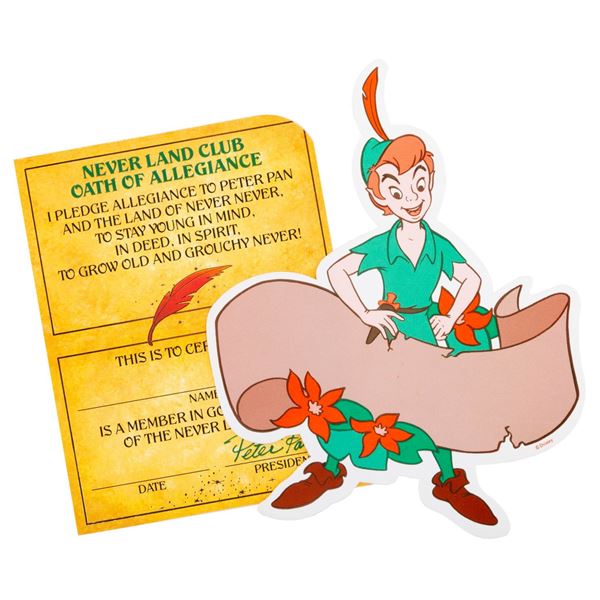 A Neverland Club Oath of Alllegiance Card and Peter Pan Decal.