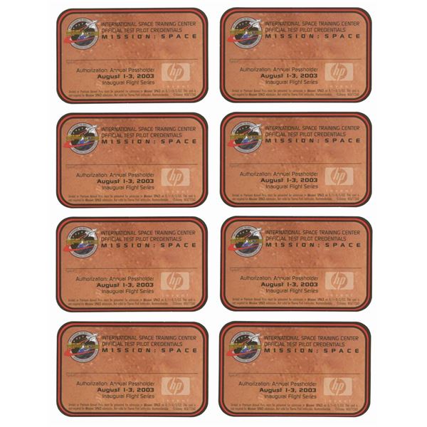 A Set of Mission: Space Test Pilot Credentials Cards.
