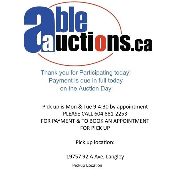 All items must be removed Mon Dec 29 or Tue Dec 30 9am-4:30pm