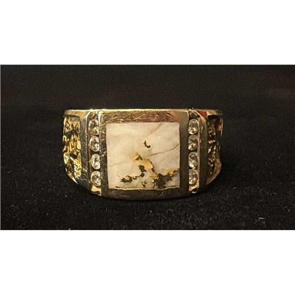 APPROX 14K MENS RING SET WITH QUARTZ & DIAMONDS (13.2G)