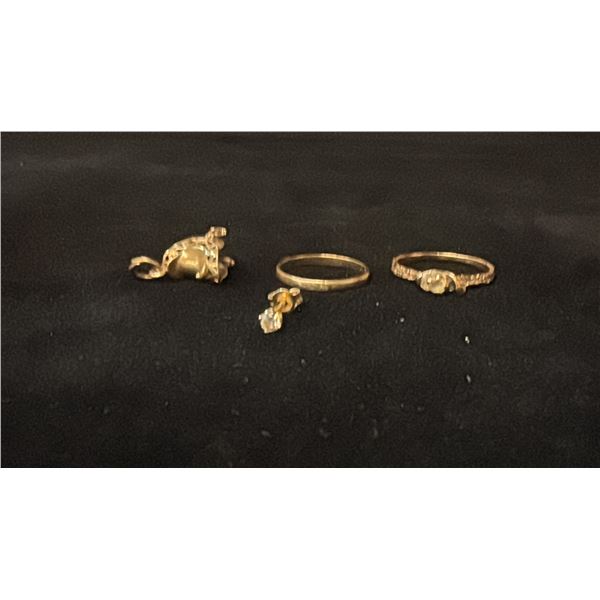 APPROX 14K EARRINGS SET WITH DIAMOND (.06CT), APPROX 10K CHARM, APPROX 10K LADIES RING SET WITH