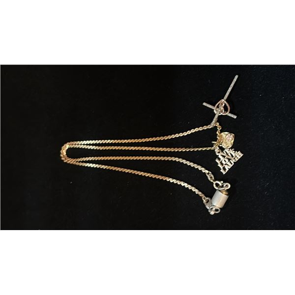 APPROX 10K CHAIN (20") WITH APPROX 10K/SILVER CROSS PENDANT & TWO APPROX 10K PENDANTS (10.9G)