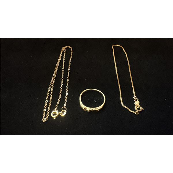 APPROX 10K CHAIN (14"), APPROX 10K ANKLET (7") & APPROX 10K LADIES RING SET WITH DIAMOND (2.9G)
