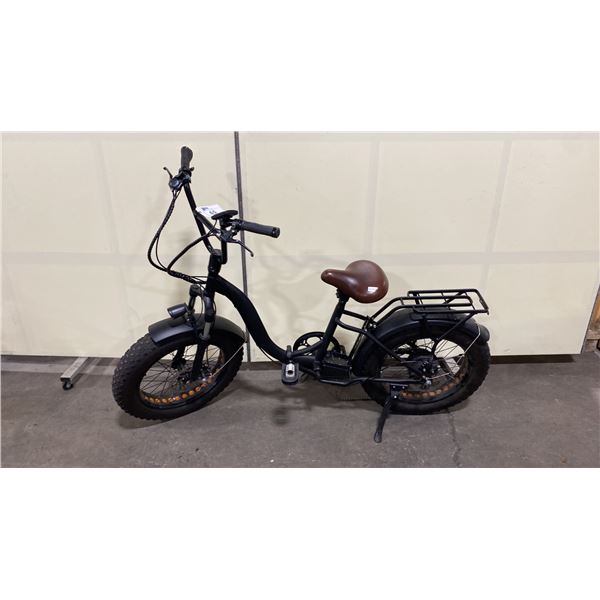 BLACK  6 SPEED FRONT SUSPENSION ELECTRIC BIKE WITH FULL DISC BRAKES