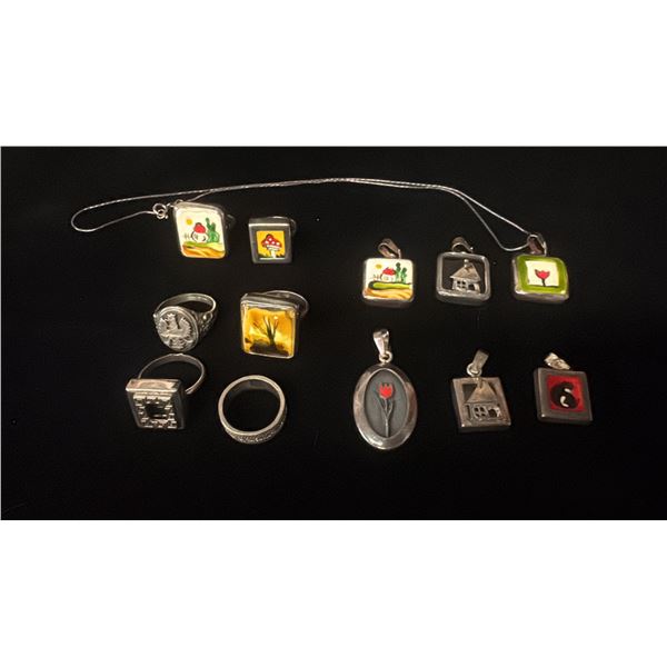 5 STERLING SILVER RINGS & 6 STERLING SILVER PENDANTS