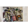 Image 5 : 60+ BOXES OF ASSORTED SET DEC ITEMS INCLUDING CURTAINS, FABRIC, CRAFT SUPPLIES, PILLOWS, SHOES,