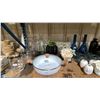 Image 2 : SHELF OF ASSORTED HOME DECOR ITEMS INCLUDING VASES, FAUX PLANTS, PICTURE FRAMES, DECORATIVE JARS,