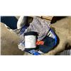 Image 3 : SHELF OF ASSORTED STORAGE BINS WITH LIDS, PILLOWS, LAUNDRY BASKET & BLANKETS