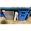 Image 4 : SHELF OF ASSORTED STORAGE BINS WITH LIDS, PILLOWS, LAUNDRY BASKET & BLANKETS