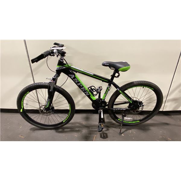 ASPEN SUPER SPORT BLACK 21 SPEED FRONT SUSPENSION MOUNTAIN BIKE WITH FULL DISC BRAKES