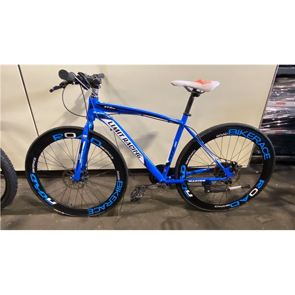 LIMIT RACING XTC980 BLUE 27 SPEED RACE BIKE WITH FULL DISC BRAKES *BRAKES REQUIRE REPAIR*