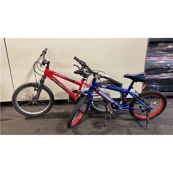2 YOUTH BIKES- NORCO ELIMINATOR RED 10 SPEED FRONT SUSPENSION MOUNTAIN BIKE & SUPERCYCLE BTEAM BLUE