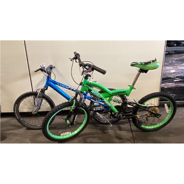 2 YOUTH BIKES: STONE RIDGE ROAD PRO GREEN 6 SPEED FULL SUSPENSION MOUNTAIN BIKE & TREK MT60 6 SPEED