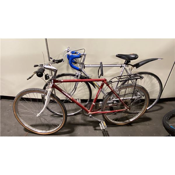 2 BIKES: PEUGEOT SUPER SPORT SILVER VINTAGE ROAD BIKE & VEGABOND T.T2512 RED ROAD BIKE