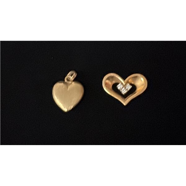 APPROX 10K HEART PENDANT & APPROX 14K HEART PENDANT SET WITH DIAMONDS (.03CT, 3.2G)
