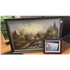 Image 1 : TWO FRAMED PAINTINGS; SMALL FRAMED CITYSCAPE-OIL ON CANVAS SIGNED 'BURNETT', LARGE FRAMED