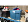 Image 1 : BLUE BIN OF SMALL FABRIC INFLATABLE TOY WITH ELECTRIC PUMP *BIN INCLUDED*