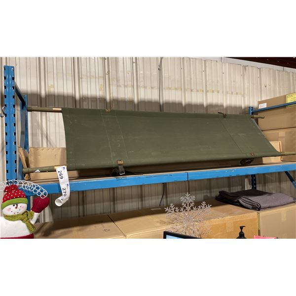 BOX OF 4 NEW GREEN CANVAS FOLDING COMMERCIAL MILITARY STYLE STRETCHERS