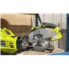 Image 2 : RYOBI CORDLESS TOOLS INCLUDING INFLATOR, 2 MINI CIRCULAR SAWS, DRILL, CHAINSAW, DRILL STAND & PUMP