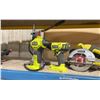 Image 5 : RYOBI CORDLESS TOOLS INCLUDING INFLATOR, 2 MINI CIRCULAR SAWS, DRILL, CHAINSAW, DRILL STAND & PUMP