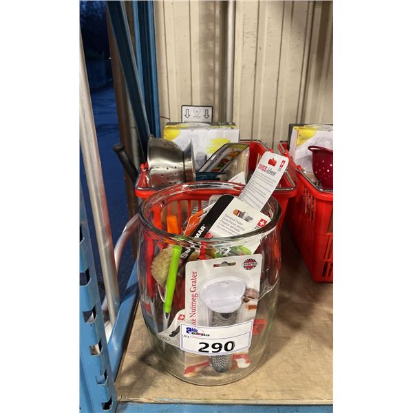 BASKET OF ASSORTED KITCHEN UTENSILS, & NEW RETAIL KITCHEN PRODUCTS *BASKET INCLUDED*