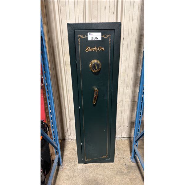 STACK-ON GREEN METAL SINGLE DOOR 15"W X 12"D X 53"H COMBINATION GUN SAFE *NO COMBINATION, SAFE