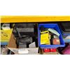 Image 3 : SHELF OF ASSORTED OFFICE ACCESSORIES, CAMERA LENSES AND EMPTY TOTE BINS