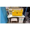Image 4 : TEAL COOLERATOR VINTAGE FRIDGE *PROP ONLY* & PAINTED WOOD CHILDRENS DESK, SEAT AND
