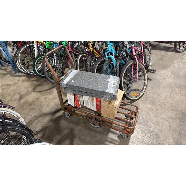 METAL MOBILE CART WITH ASSORTED STONE FLOOR / WALL TILE & TGT CERAMIC TILES *MOBILE CART INCLUDED*