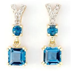 2.12Ct London Blue Topaz & Diamond 9K Gold Earrings (JEW-9138X)
