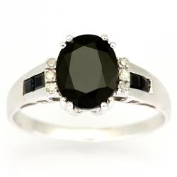 3.06Ct Black Sapphire & Diamond White 9K Gold Ring (JEW-9013X)