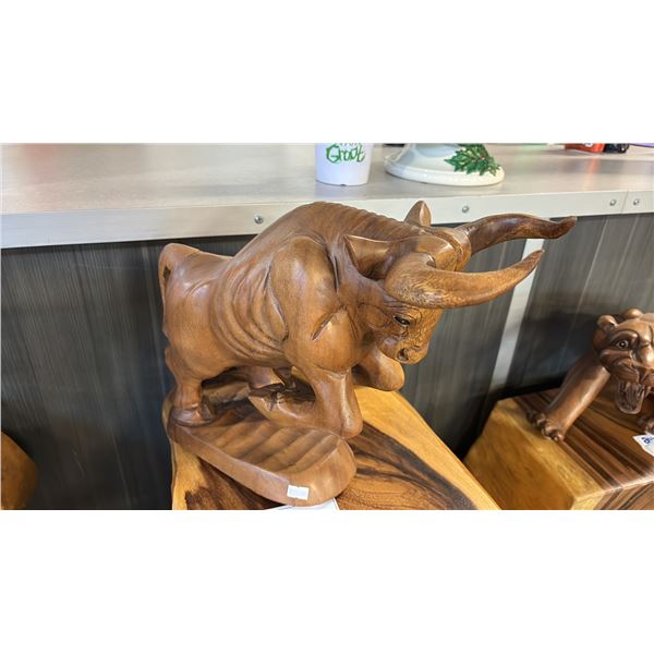 EXOTIC CARVED BULL STATUE 17"L X 13"H
