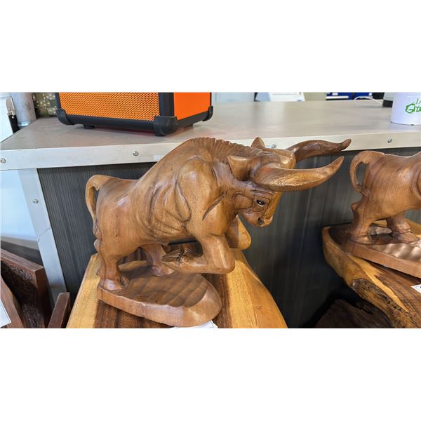 EXOTIC CARVED BULL STATUE 17"L X 13"H