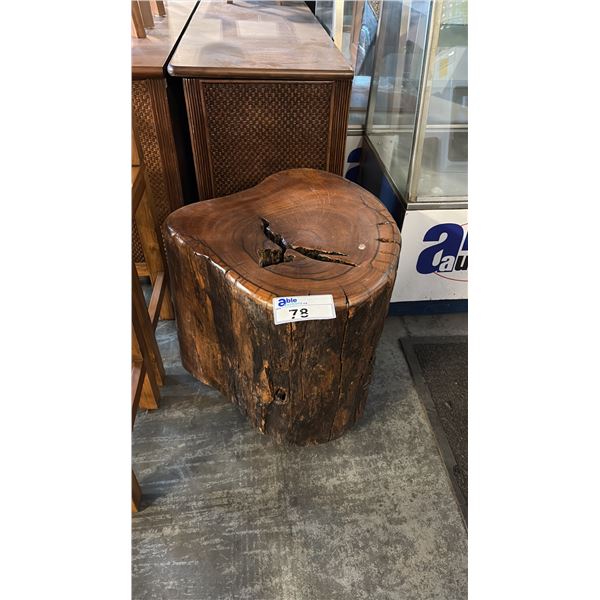 EXOTIC RED WOOD STUMP END TABLE 16"D X 20"H