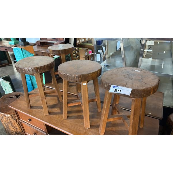4 RECLAIMED WOOD ROUND STOOLS 12" D