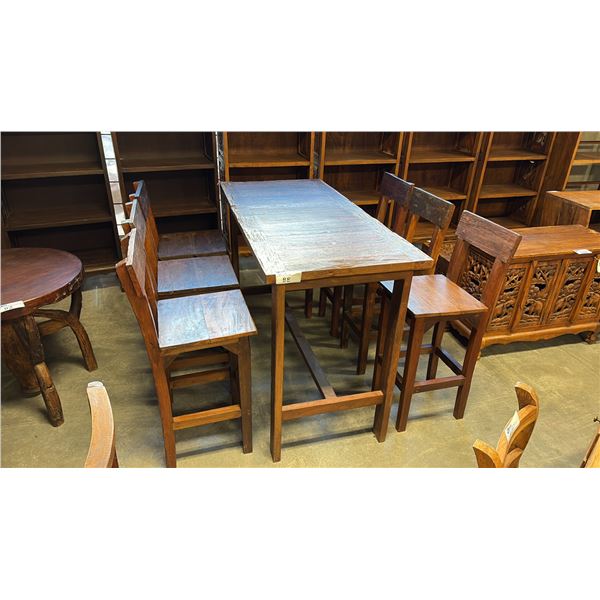 EXOTIC RECLAIMED WOOD 59"X28" BAR HEIGHT TABLE WITH 6 BARSTOOLS