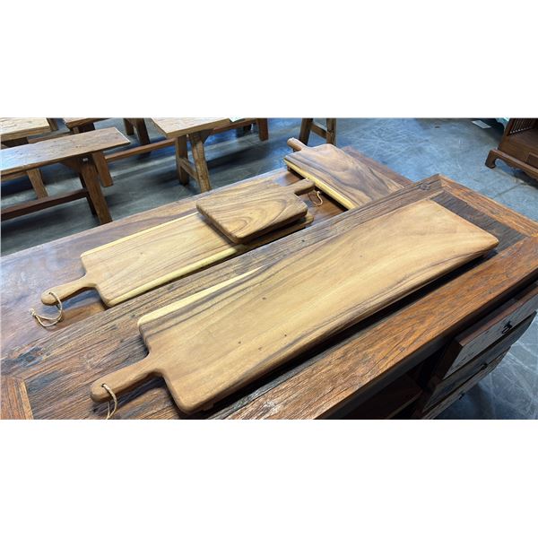 4 EXOTIC WOOD CHARCUTERIE PADDLE BOARDS 39,32,23 AND 16" LONG
